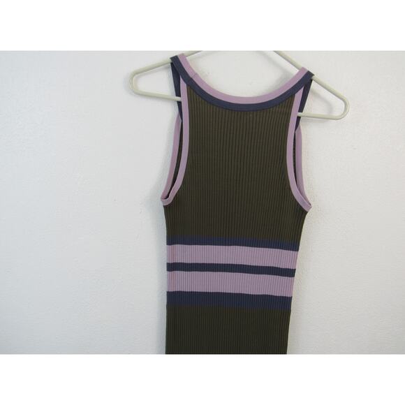 Demylee Small Ribbed Knit Tank Bodycon Dress Olive Green Purple Stripes - Picture 8 of 9